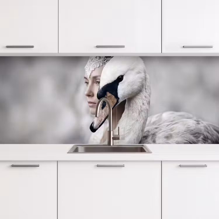 Keuken achterwand - Vrouw - Zwaan - Wit — 4