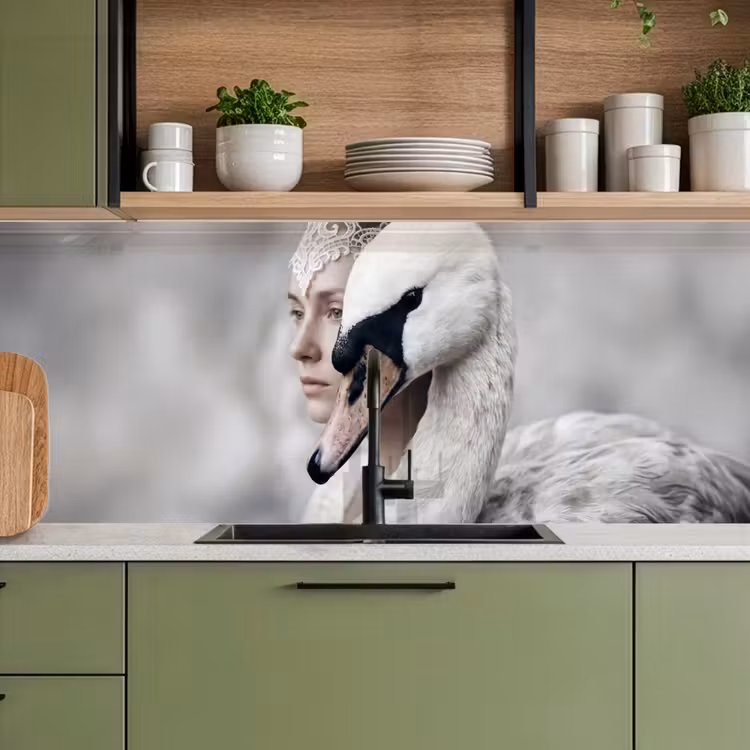 Keuken achterwand - Vrouw - Zwaan - Wit — 8