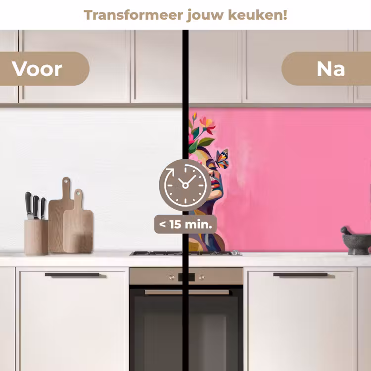 Keuken achterwand - Vrouwengezicht - Vlinders - Kleurrijk — 3