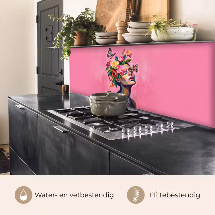 Keuken achterwand - Vrouwengezicht - Vlinders - Kleurrijk — 5
