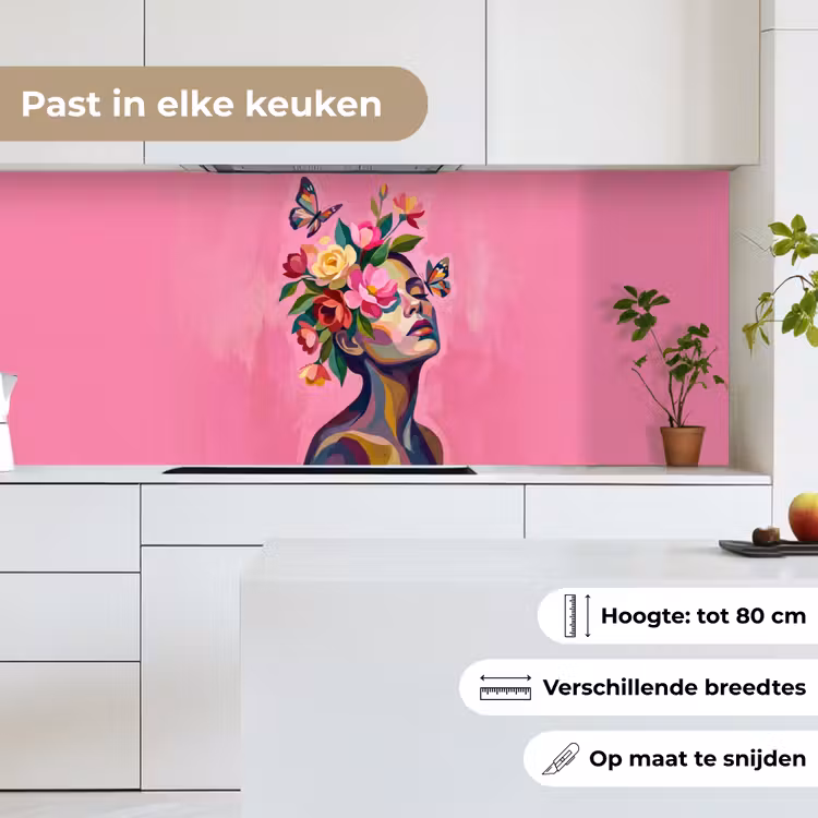 Keuken achterwand - Vrouwengezicht - Vlinders - Kleurrijk — 7