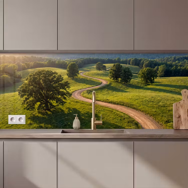 Keuken achterwand - Weg - Weide - Natuur - Groen — 1