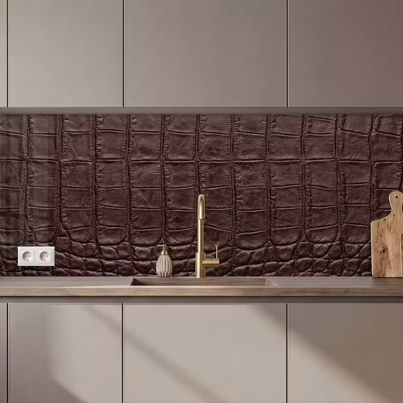 Keuken achterwand - Krokodil - Leer - Bruin — 1
