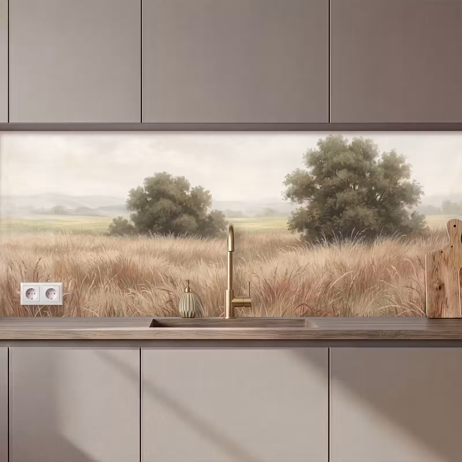 Keuken achterwand - Landschap - Minimalistisch - Beige — 1