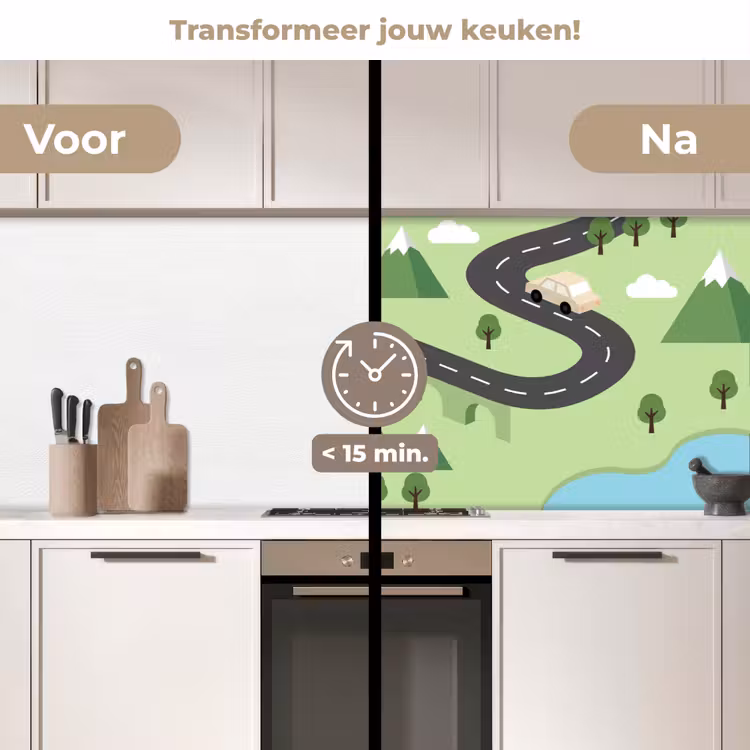 Keuken achterwand - Auto - Bergweg - Natuur - Illustratie — 3