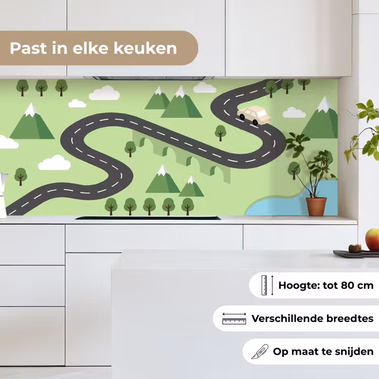 Keuken achterwand - Auto - Bergweg - Natuur - Illustratie — 7