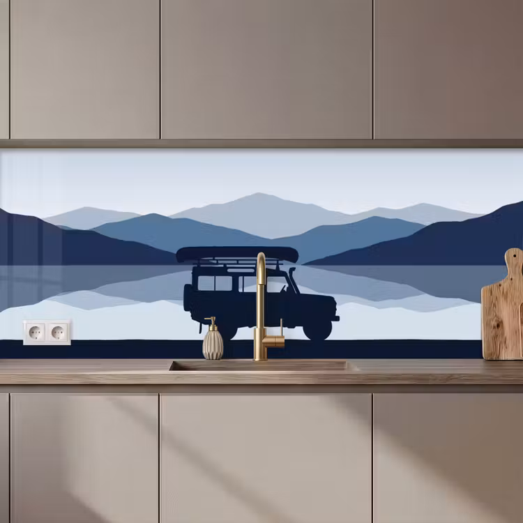 Keuken achterwand - Auto - Meer - Bergen - Blauw — 1