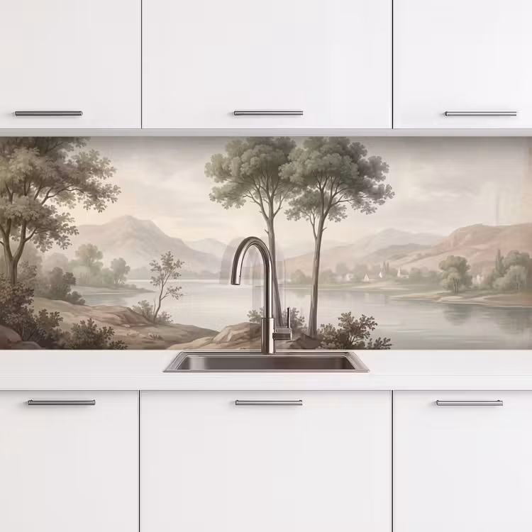 Keuken achterwand - Bomen - Meer - Bergen - Illustratie — 4