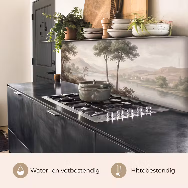 Keuken achterwand - Bomen - Meer - Bergen - Illustratie — 5