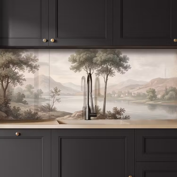Keuken achterwand - Bomen - Meer - Bergen - Illustratie — 6
