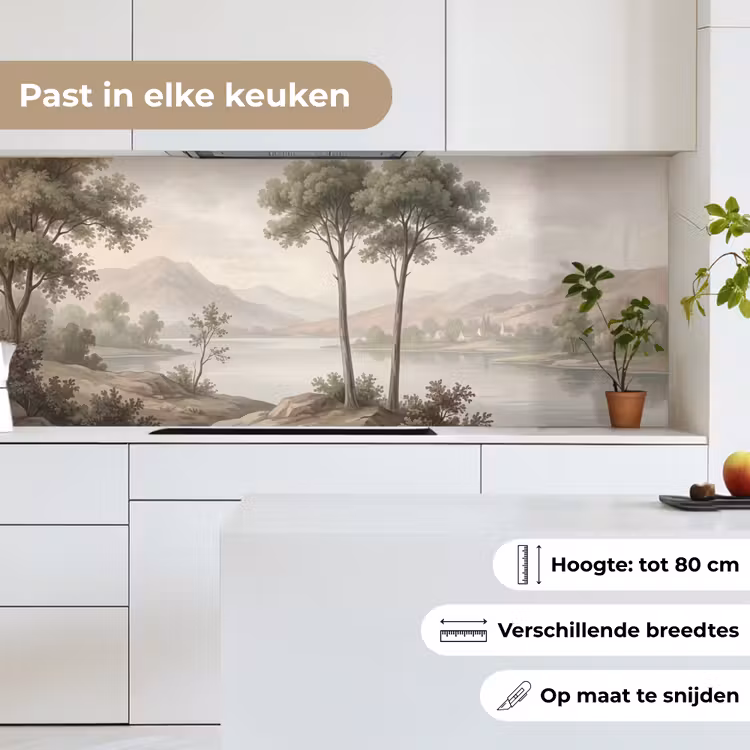 Keuken achterwand - Bomen - Meer - Bergen - Illustratie — 7