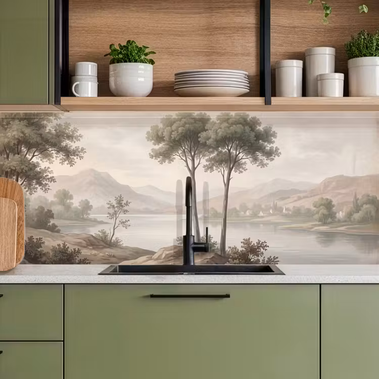 Keuken achterwand - Bomen - Meer - Bergen - Illustratie — 8