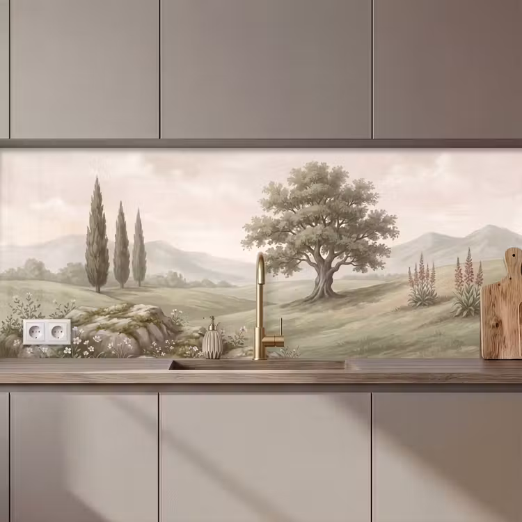 Keuken achterwand - Heuvellandschap - Bomen - Natuur - Groen — 1