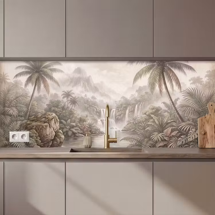 Keuken achterwand - Jungle - Watervallen - Tropisch - Illustratie — 1