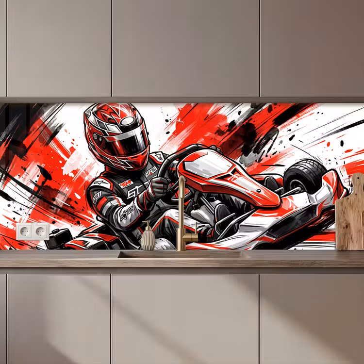 Keuken achterwand - Kart - Coureur - Snelheid - Rood — 1