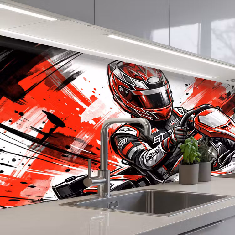Keuken achterwand - Kart - Coureur - Snelheid - Rood — 2