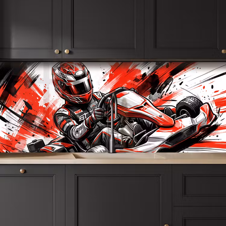 Keuken achterwand - Kart - Coureur - Snelheid - Rood — 6