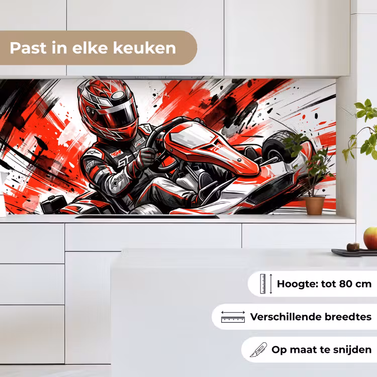 Keuken achterwand - Kart - Coureur - Snelheid - Rood — 7