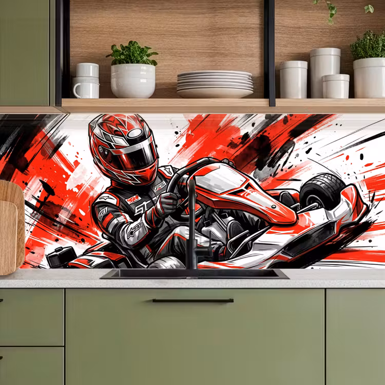 Keuken achterwand - Kart - Coureur - Snelheid - Rood — 8