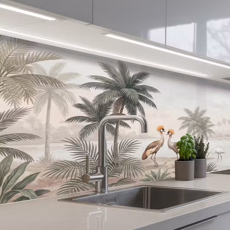 Keuken achterwand - Kraanvogels - Palmbomen - Tropisch — 2