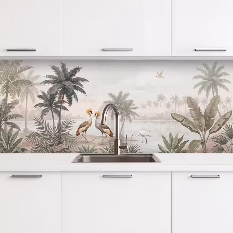Keuken achterwand - Kraanvogels - Palmbomen - Tropisch — 4