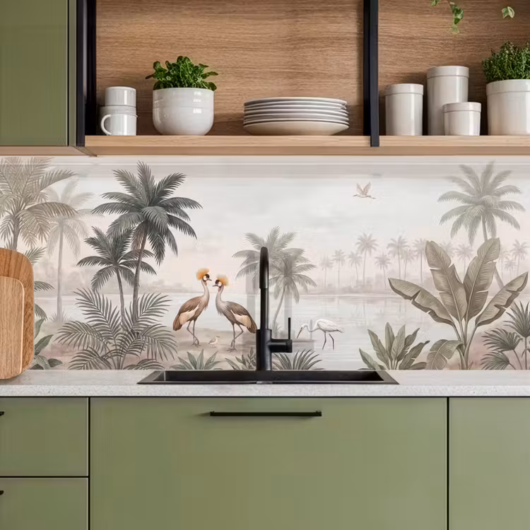 Keuken achterwand - Kraanvogels - Palmbomen - Tropisch — 8