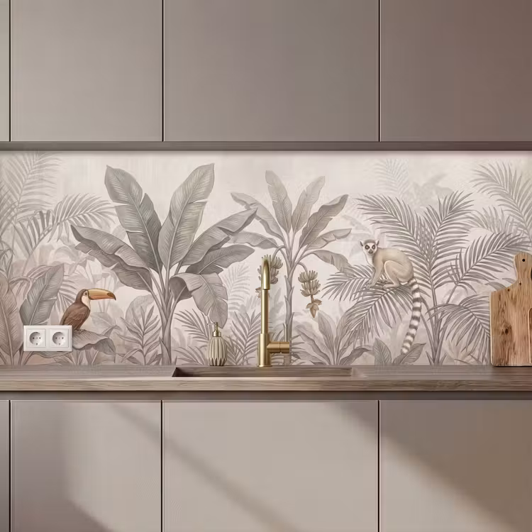 Keuken achterwand - Natuur - Jungle - Ringstaartmaki - Bruin — 1
