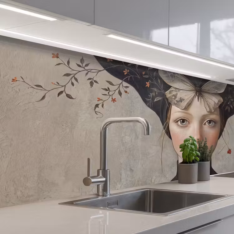 Keuken achterwand - Woman - Butterfly - Art - Classic - Muted — 2