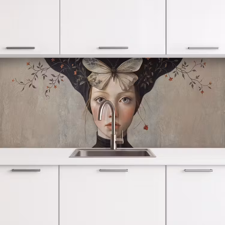 Keuken achterwand - Woman - Butterfly - Art - Classic - Muted — 4