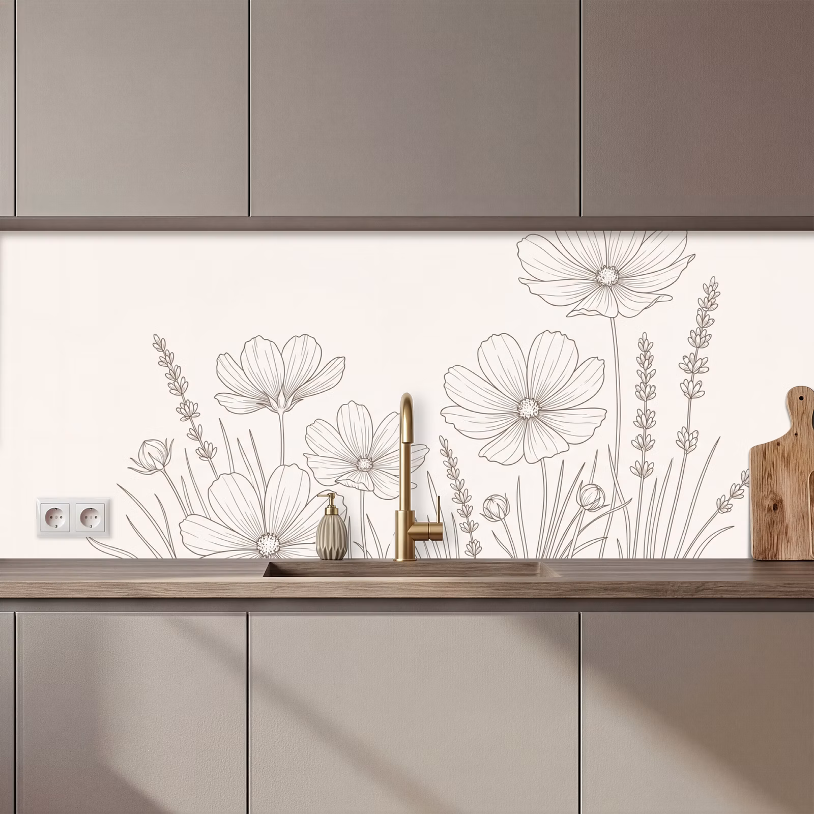 Keuken achterwand - Minimalistisch - Modern - Bloemen - Beige — 1