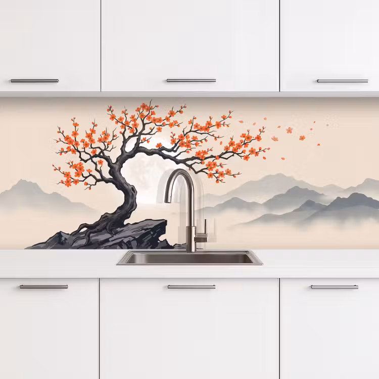 Keuken achterwand - Aziatisch - Bloesem - Rood — 4