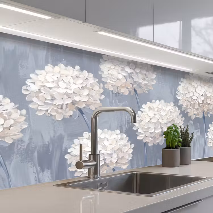 Keuken achterwand - Bloemen - Illustratie - Blauw — 2