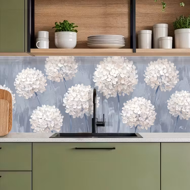 Keuken achterwand - Bloemen - Illustratie - Blauw — 8