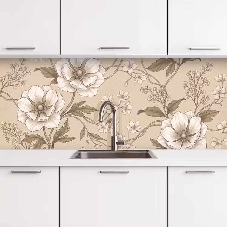 Keuken achterwand - Bloemen - Patroon - Beige — 4