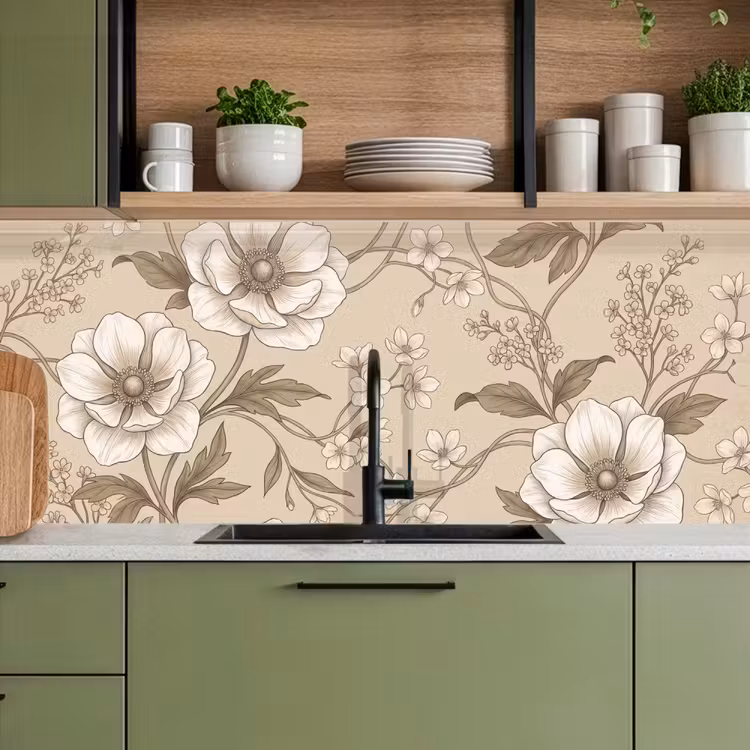 Keuken achterwand - Bloemen - Patroon - Beige — 8
