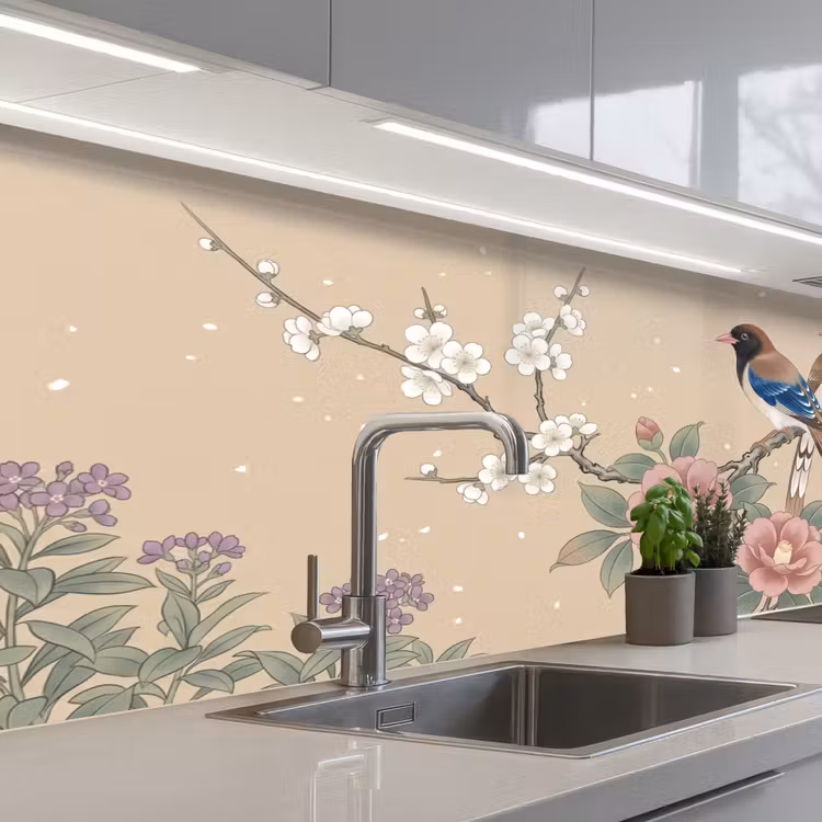 Keuken achterwand - Bloemen - Vogels - Bloemen — 2