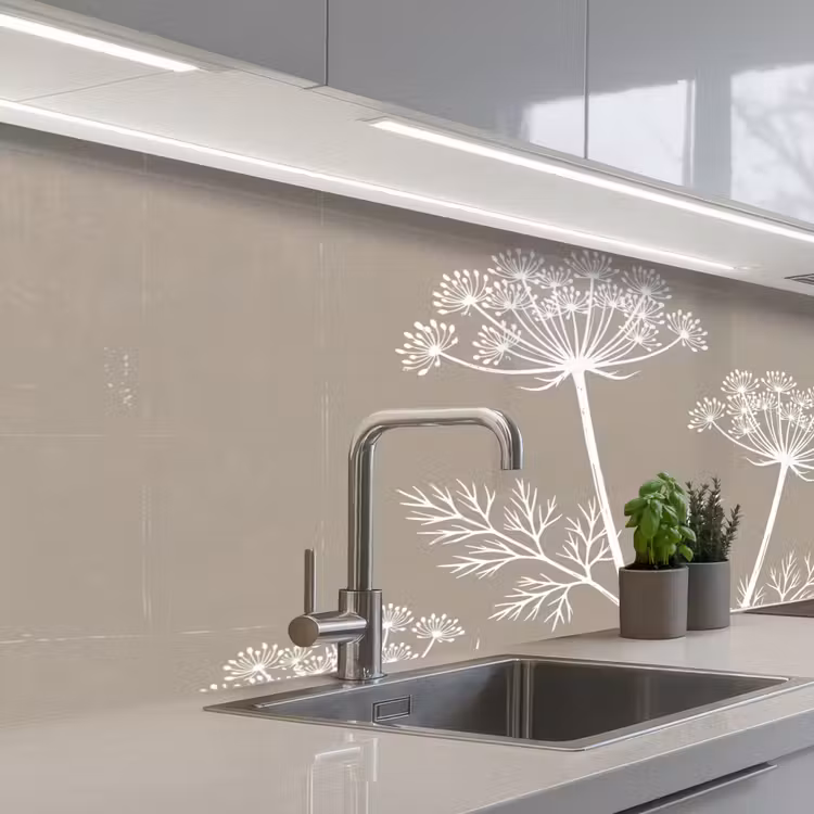 Keuken achterwand - Grafisch - Fluitenkruid - Taupe — 2