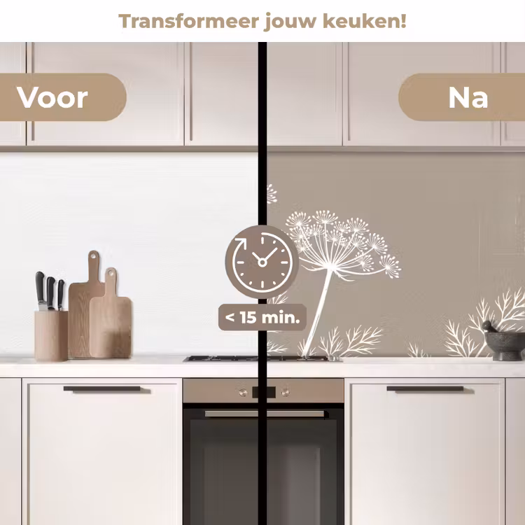 Keuken achterwand - Grafisch - Fluitenkruid - Taupe — 3