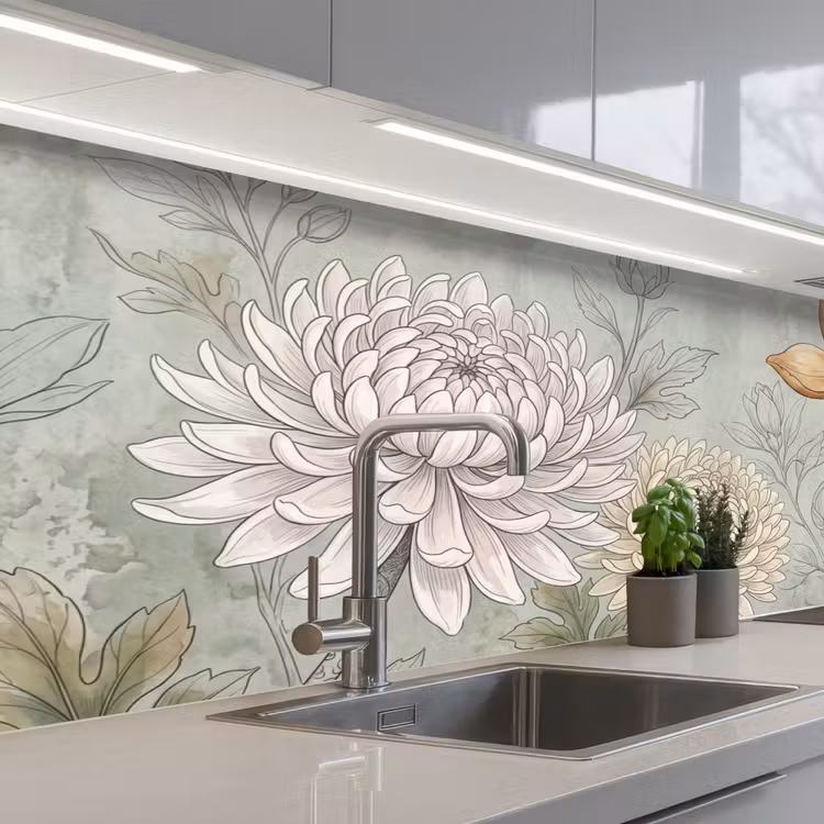 Keuken achterwand - Illustratie - Bloemen - Groen — 2
