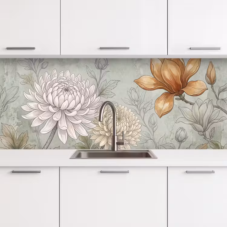 Keuken achterwand - Illustratie - Bloemen - Groen — 4