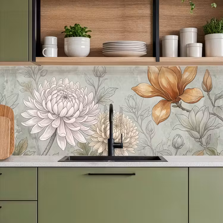 Keuken achterwand - Illustratie - Bloemen - Groen — 8