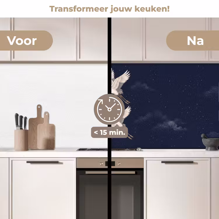 Keuken achterwand - Kraanvogels - Nachthemel - Blauw — 3