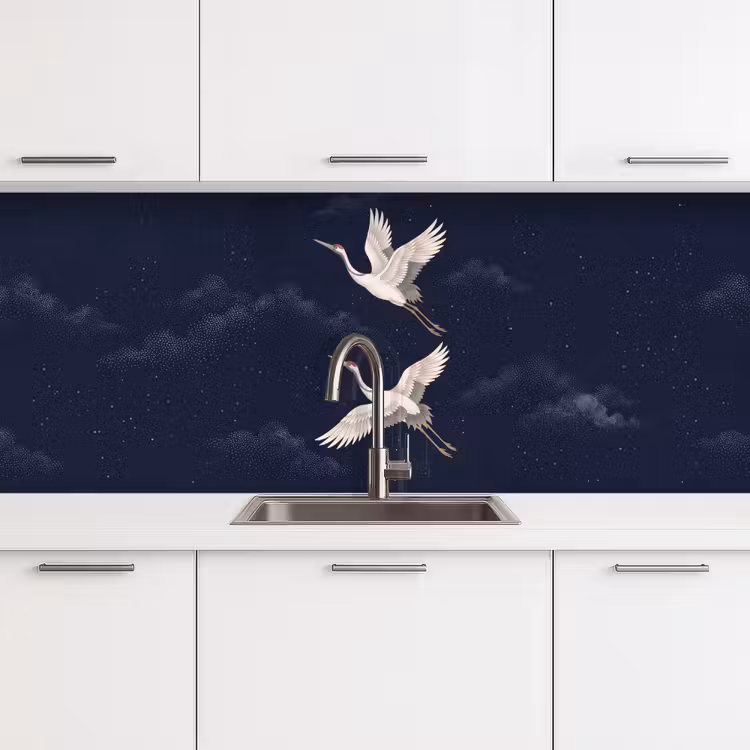 Keuken achterwand - Kraanvogels - Nachthemel - Blauw — 4