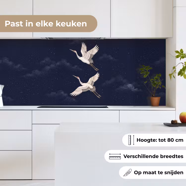 Keuken achterwand - Kraanvogels - Nachthemel - Blauw — 7