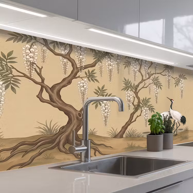 Keuken achterwand - Kraanvogels - Water - Beige — 2