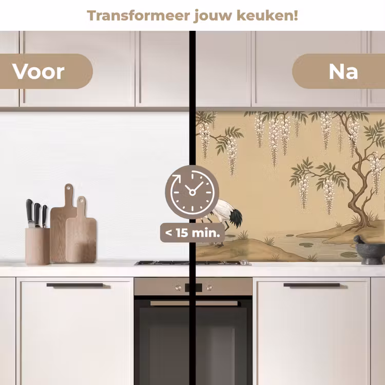 Keuken achterwand - Kraanvogels - Water - Beige — 3