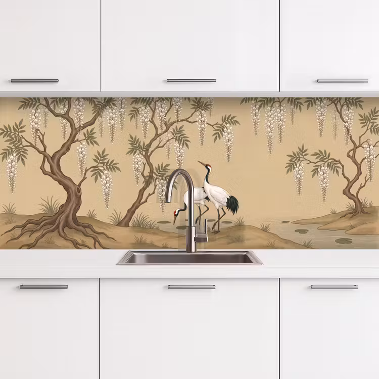 Keuken achterwand - Kraanvogels - Water - Beige — 4