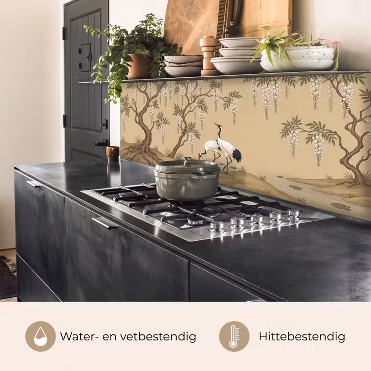 Keuken achterwand - Kraanvogels - Water - Beige — 5