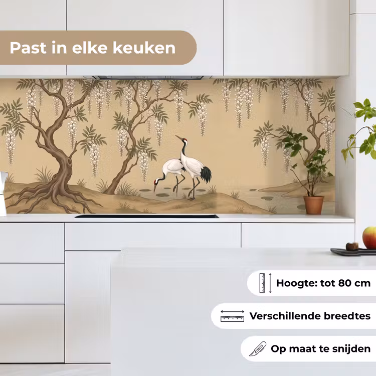 Keuken achterwand - Kraanvogels - Water - Beige — 7
