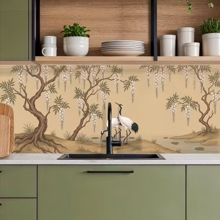 Keuken achterwand - Kraanvogels - Water - Beige — 8